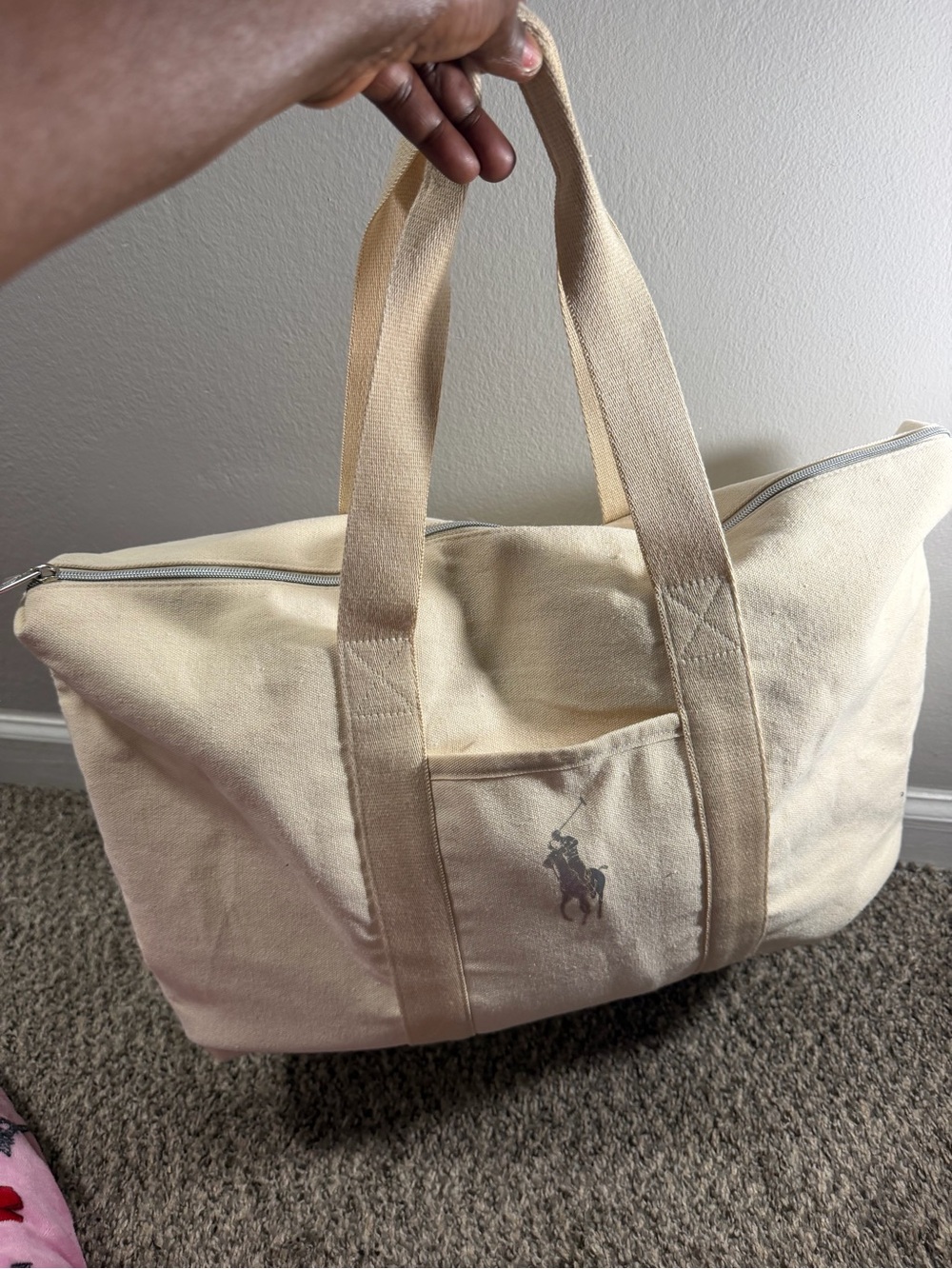 Polo by Ralph Lauren Cream Canvas Duffel Bag with Embroidered Logo